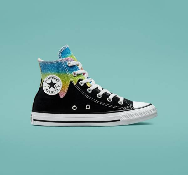 Converse High Tops Shoes On Sale - Chuck Taylor All Star Glitter Drip Kids  Black / Beige White