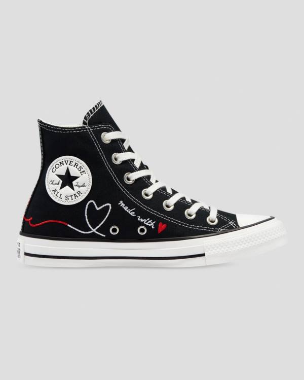 Converse Womens High Tops Shoes Store Near Me - Chuck Taylor All Star Love  Thread Black