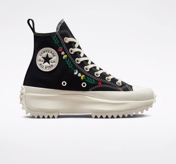 Converse High Tops Shoes Wholesale India - Run Star Hike Platform Floral Embroidery Mens Black Converse High Tops Shoes Wholesale India - Run Star Hike Platform Floral Embroidery Mens Black